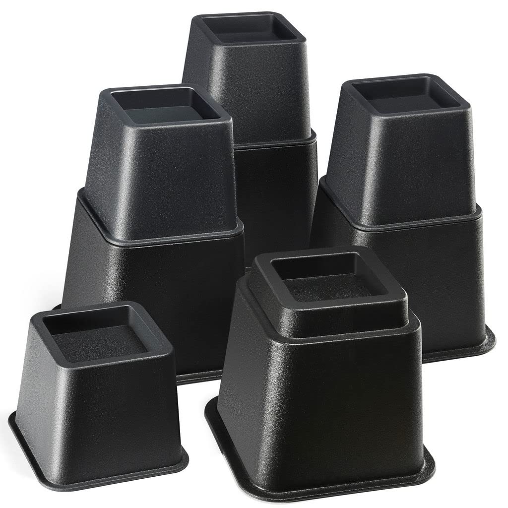 Heavy Duty Adjustable Bed Risers or Furniture Riser bed lifts - Heights of 8, 5 or 3 Inches, Set of 4 (Black)