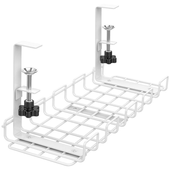 Cable Management Under Desk Tray,Under Desk Cable Organizers for Wire Management.15.75 Under Desk Cord Organizer with Clamp Mount System for Wire Management(White Cable Tray -L15.75x W6.3x H7.09)