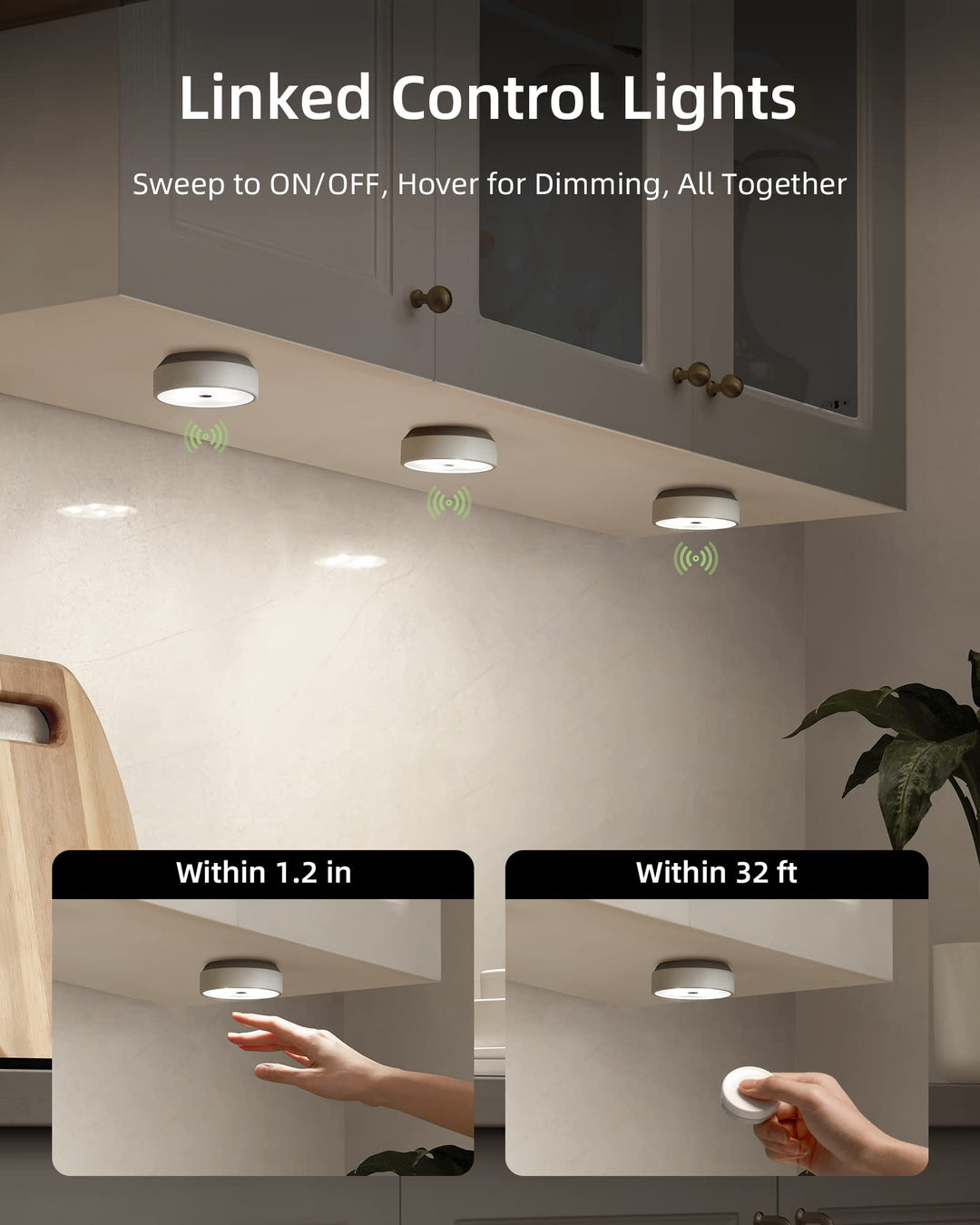 EZVALO Motion Sensor Under Cabinet Light, 1500mAh Rechargeable Battery, Ultra-Thin Aluminum Body, 10mm Thick, Magnets Integrated, Auto & Always-On/Off Modes, Touch Control & Dimming