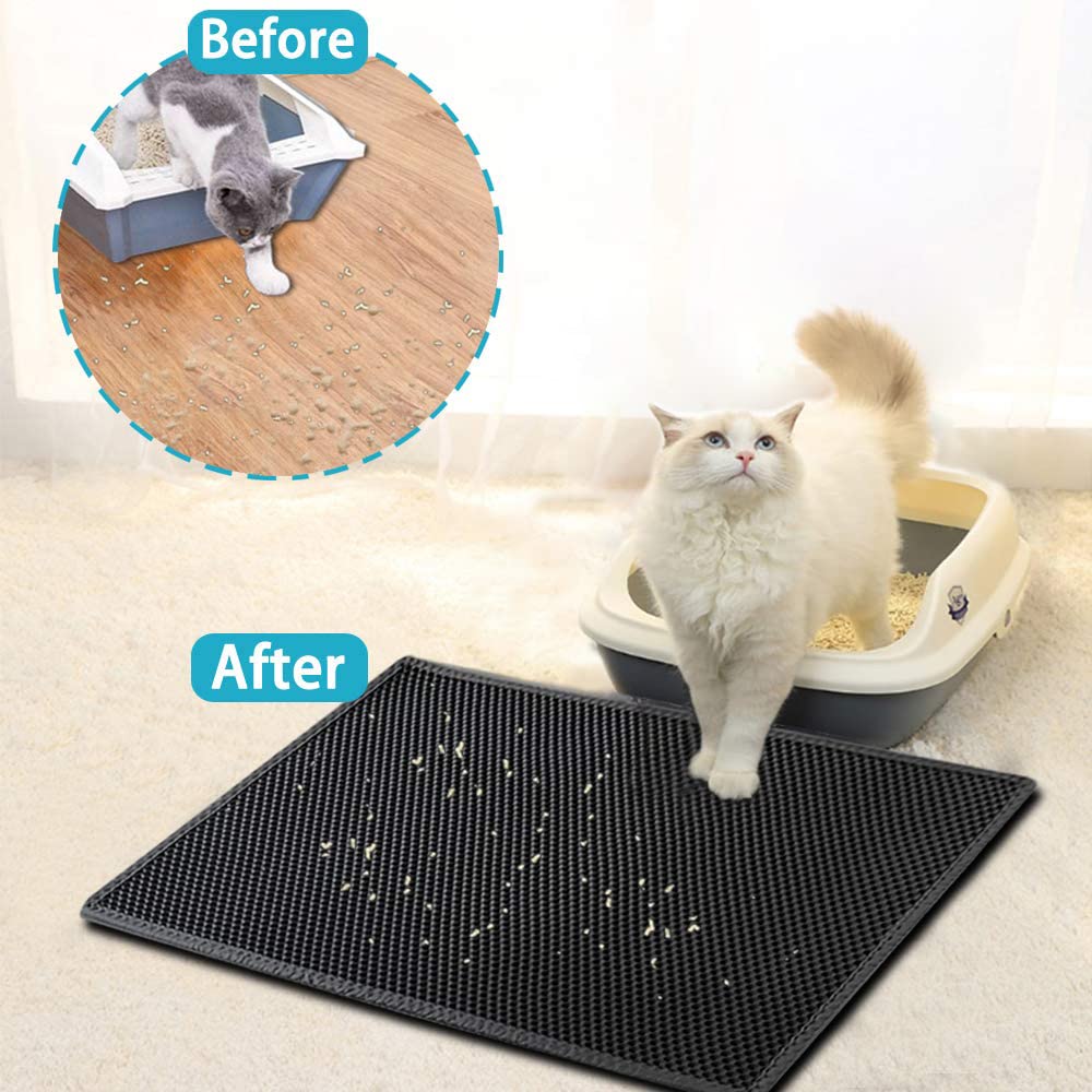 Small Cat Litter Box Mat: Easy Clean Kitty Litter Trapping Mat for Floor, Plastic Cat Box Pad (15 * 24in, grey, 1p)