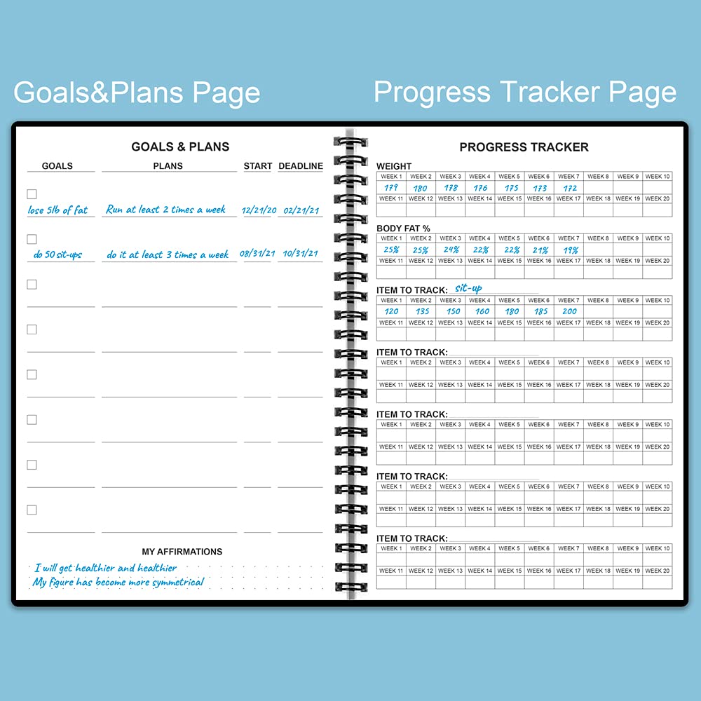 Fitness Planner for Women &amp; Men - A5 Workout Log Book/Exercise Workout Log to Track Weight Loss, GYM, Bodybuilding Progress - Daily Health &amp; Wellness Workout Journals, 5.8X8.25 In Workout Book