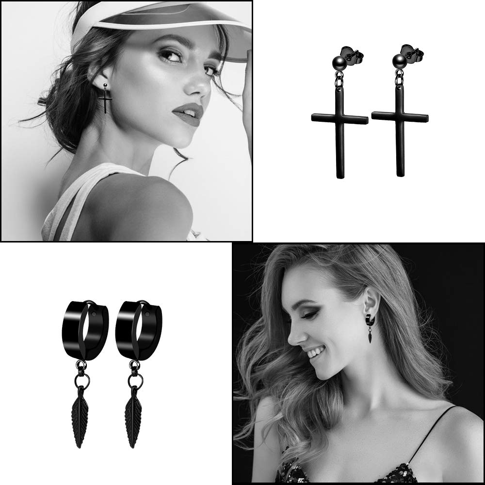 ONESING 12 Pairs Earrings for Men Black Stud Earrings M