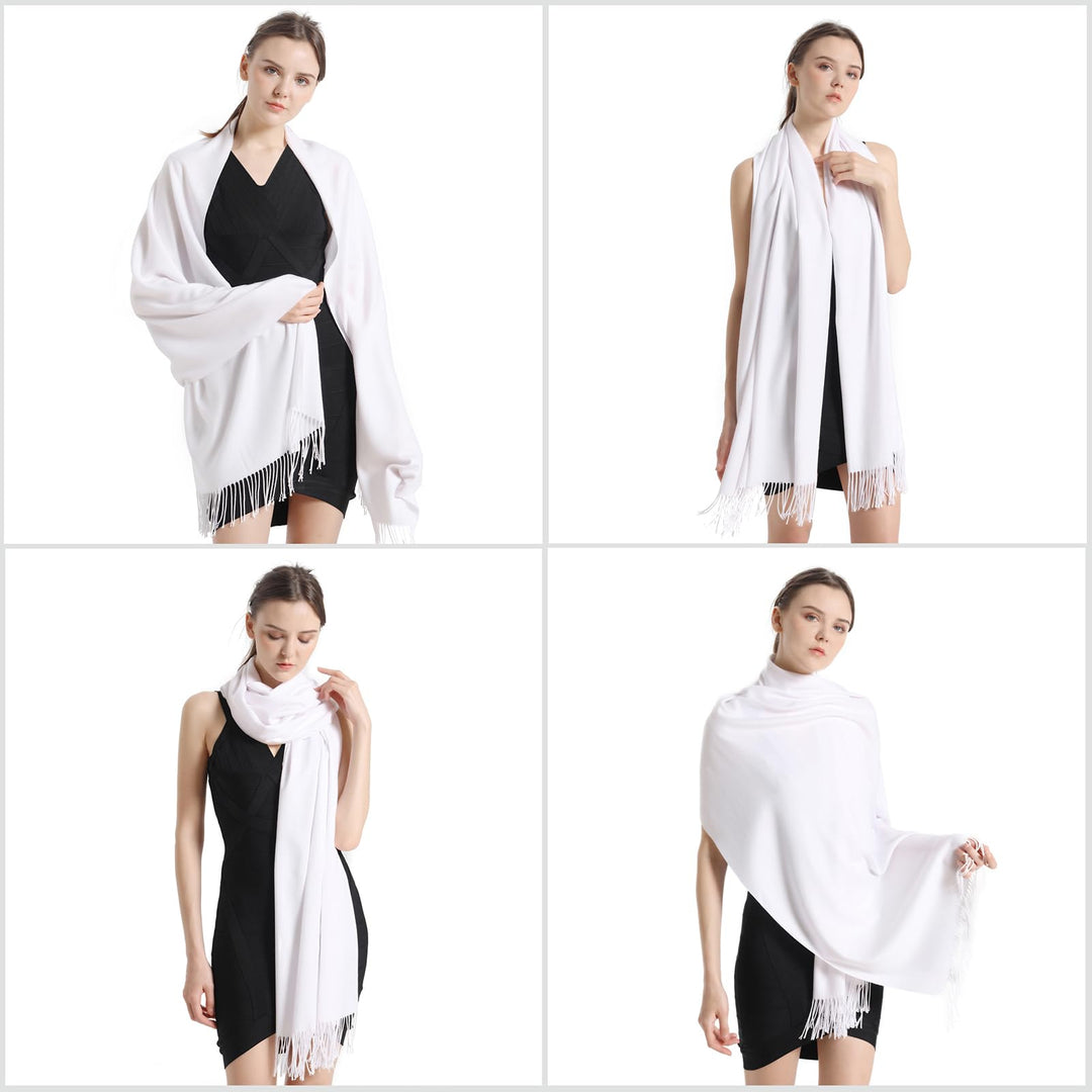Pashmina Shawls and Wraps, Women White Bridesmaid Pashmina Scarfs and Shawls for Wedding Bridal(White)