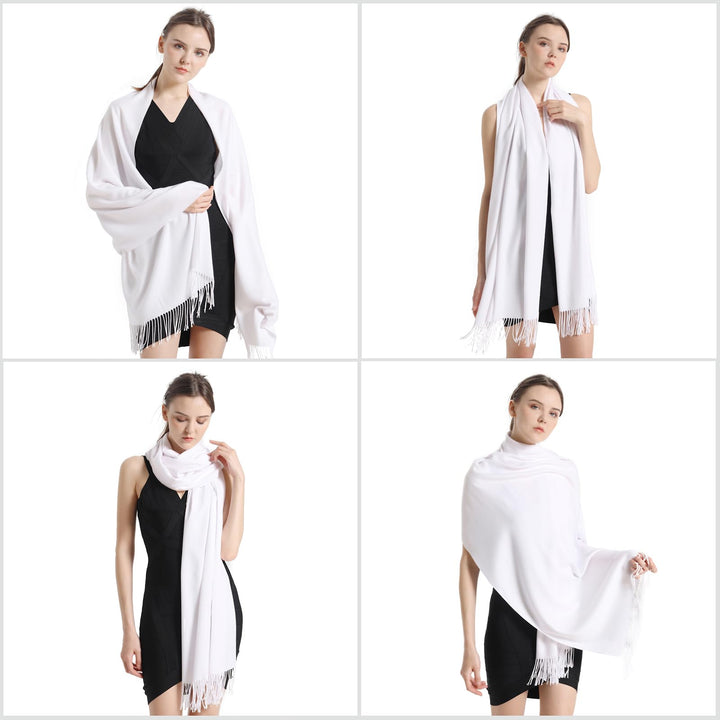 Pashmina Shawls and Wraps, Women White Bridesmaid Pashmina Scarfs and Shawls for Wedding Bridal(White)