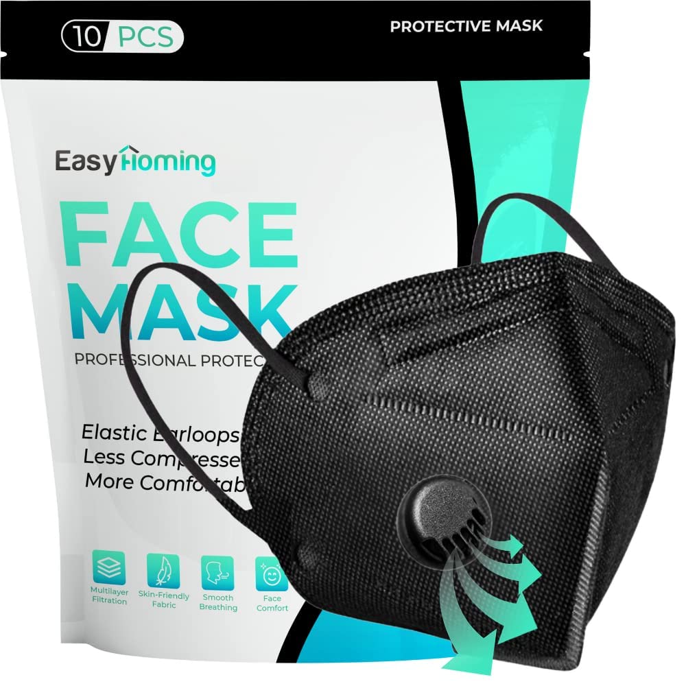 Face Mask With Valve - 10pcs Black Face Mask - 5 Layers - Disposable Face Mouth Covers Non-Woven Breathable Face Masks Respirator