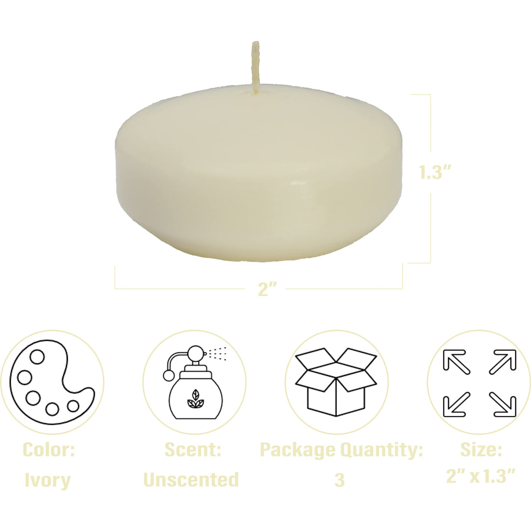 Unscented Floating Candles | 2 Inch - Fits in 2 Inch Vase and Above | Ivory | Floats On Water | Pack of 3