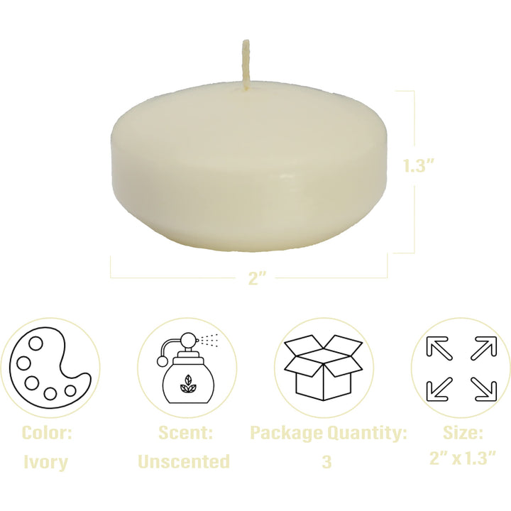 Unscented Floating Candles | 2 Inch - Fits in 2 Inch Vase and Above | Ivory | Floats On Water | Pack of 3