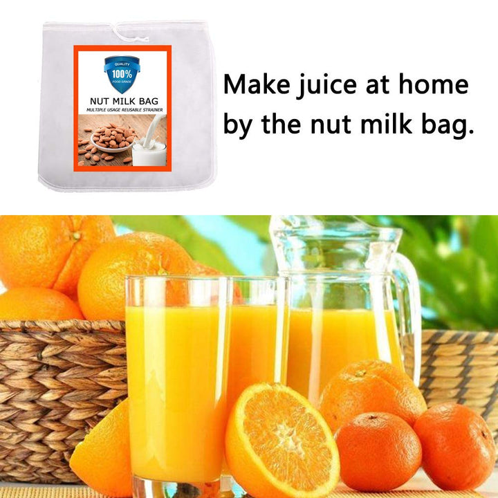 Nut Milk Bag, Pro Quality Multiple Usage Reusable Food Strainer, Cold Brew Coffee Bag Cheese Cloth, Ultra Fine Nylon Mesh Food Grade for Almond/Soy Milk, Juice, Coffee, Tea, 12x12