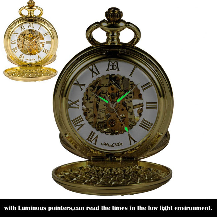ManChDa Vintage Reindeer Pocket Watch Golden Hollow Cas