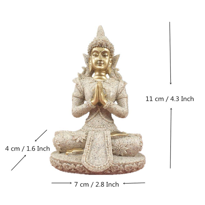 Buddha Statue for Home Office Tabletop, Thai Shakyamuni Sitting Statue with Bronze Finish, 4.3” Minimalist Sandstone Buddha for Zen Decor, Meditation Decor