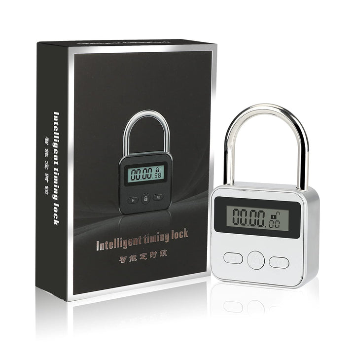 Metal Timer Lock, 99 Hours Max Timing Electronic Lock with LCD Display Micro USB Rechargeable Timer Padlock (Silver)
