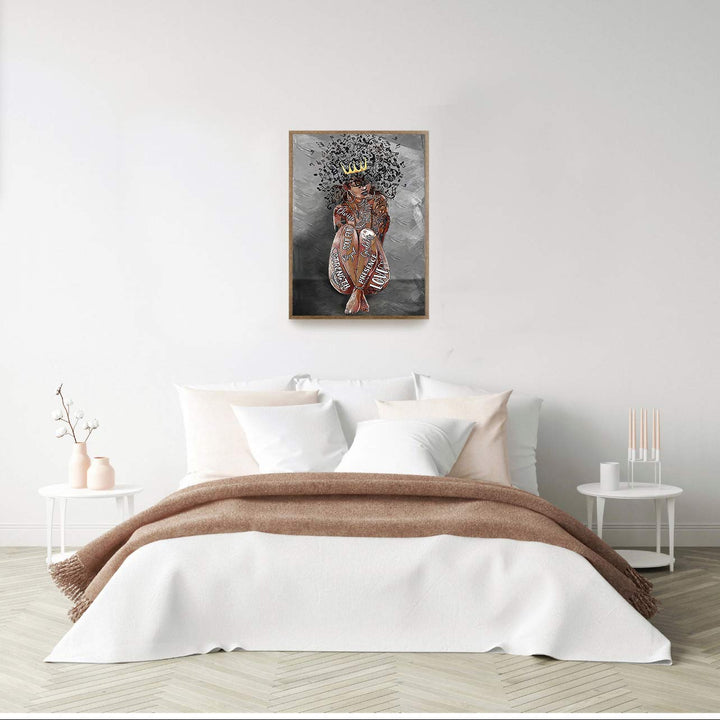 Black Girl Wall Art African America Poster Black Woman Canvas Prints Motivational Phrases Black Queen Canvas Wall Art Home Decor 16X24 inch UNFRAMED