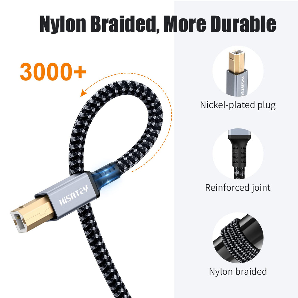 Printer Cable 20 Feet, USB Printer Cable USB 2.0 Type A Male to B Male Cable Scanner Cord High Speed Compatible with HP, Canon, Dell, Epson, Lexmark, Xerox, Samsung and More