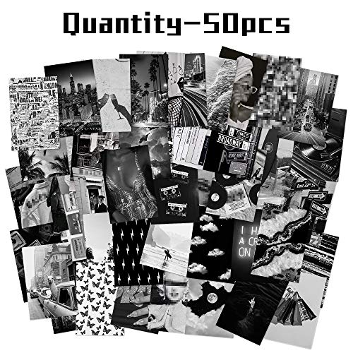 50PCS Black White Aesthetic Picture for Wall Collage, 50 Set 4x6 inch, Chic Collage Print Kit, Room Decor Girls, Vintage Art Prints Room, Dorm Photo Display, VSCO Posters Bar