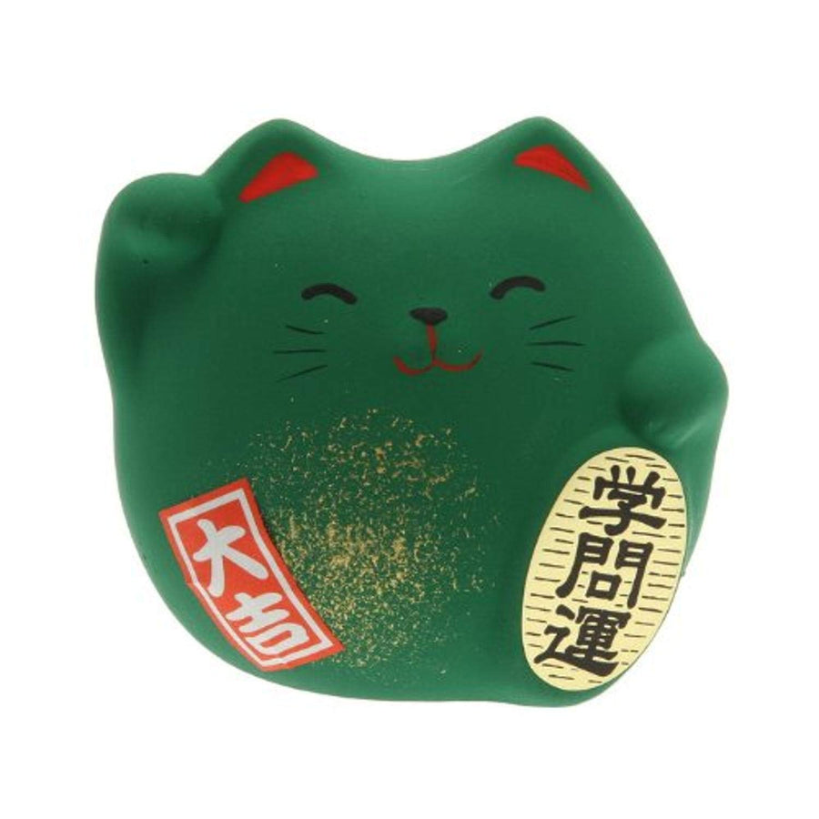 Maneki Neko Charm Gakumon-un Collectible Figurine, Academic Achievement, Green