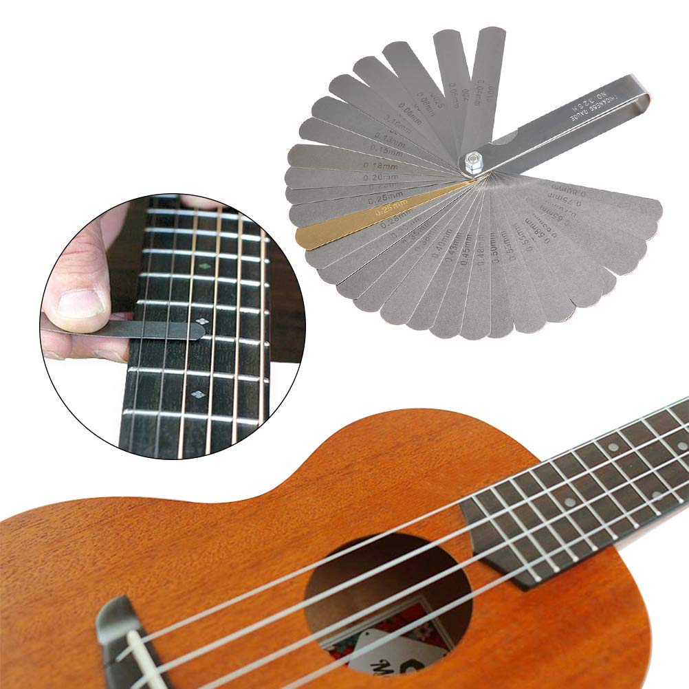 15 Pieces Guitar Radius Gauge Set Including String Action Ruler, 32 Blades Feeler Gauge, Fingerboard Fret Protector Guards and Grinding Stone for Guitar and Bass Setup