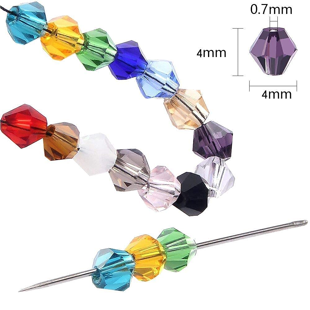 Glass Beads for Jewelry Making, 4MM Bicone Bead, 15 Colors Total 1425 Pcs Faceted Crystal Beads with Elastic Strings for DIY Jewelry Making Beading Necklace Earrings Rings LUBEADS