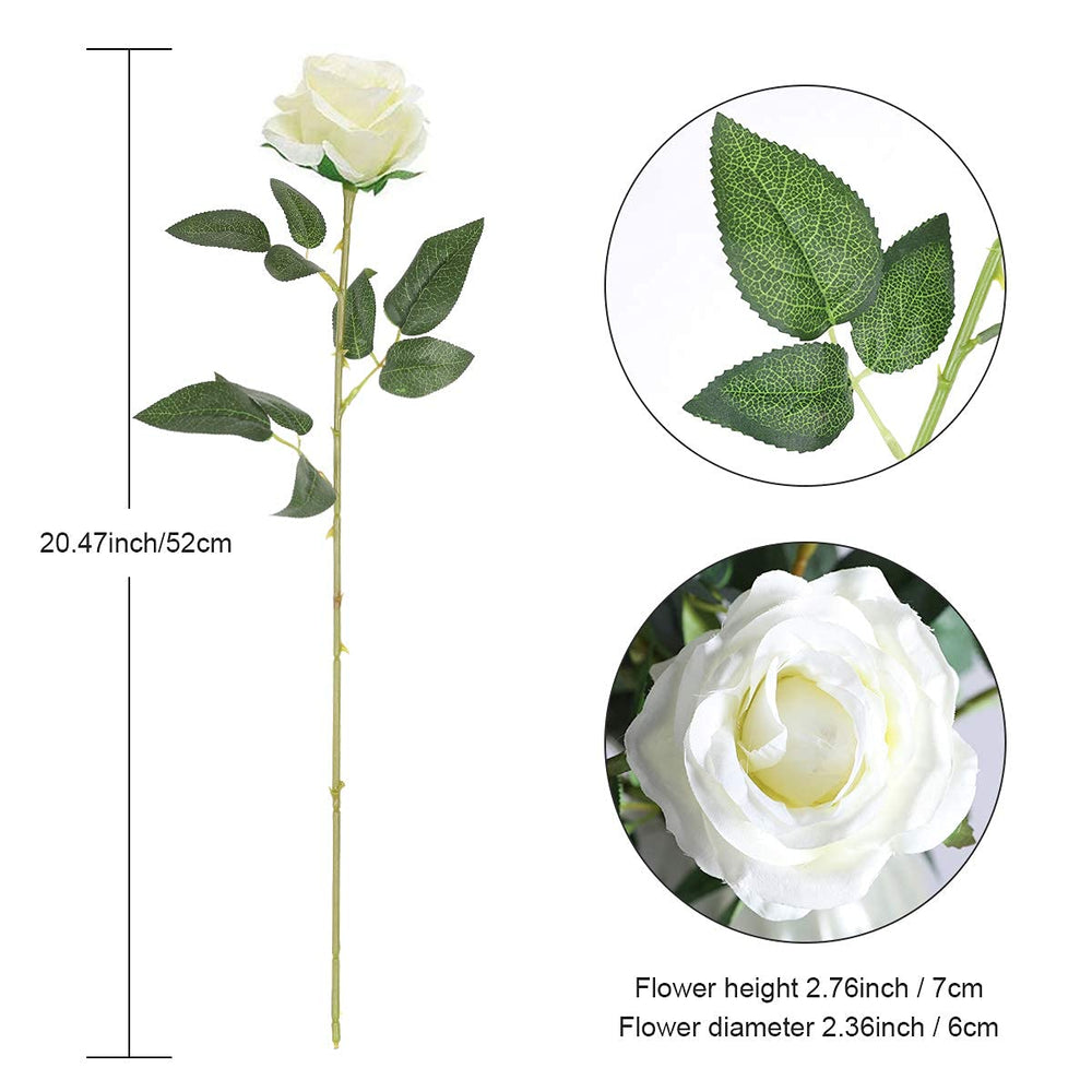 12PCS Artificial Silk Flowers Realistic Roses Bouquet Long Stem for Home Wedding Decoration Party (12PCS-Cream White 1)