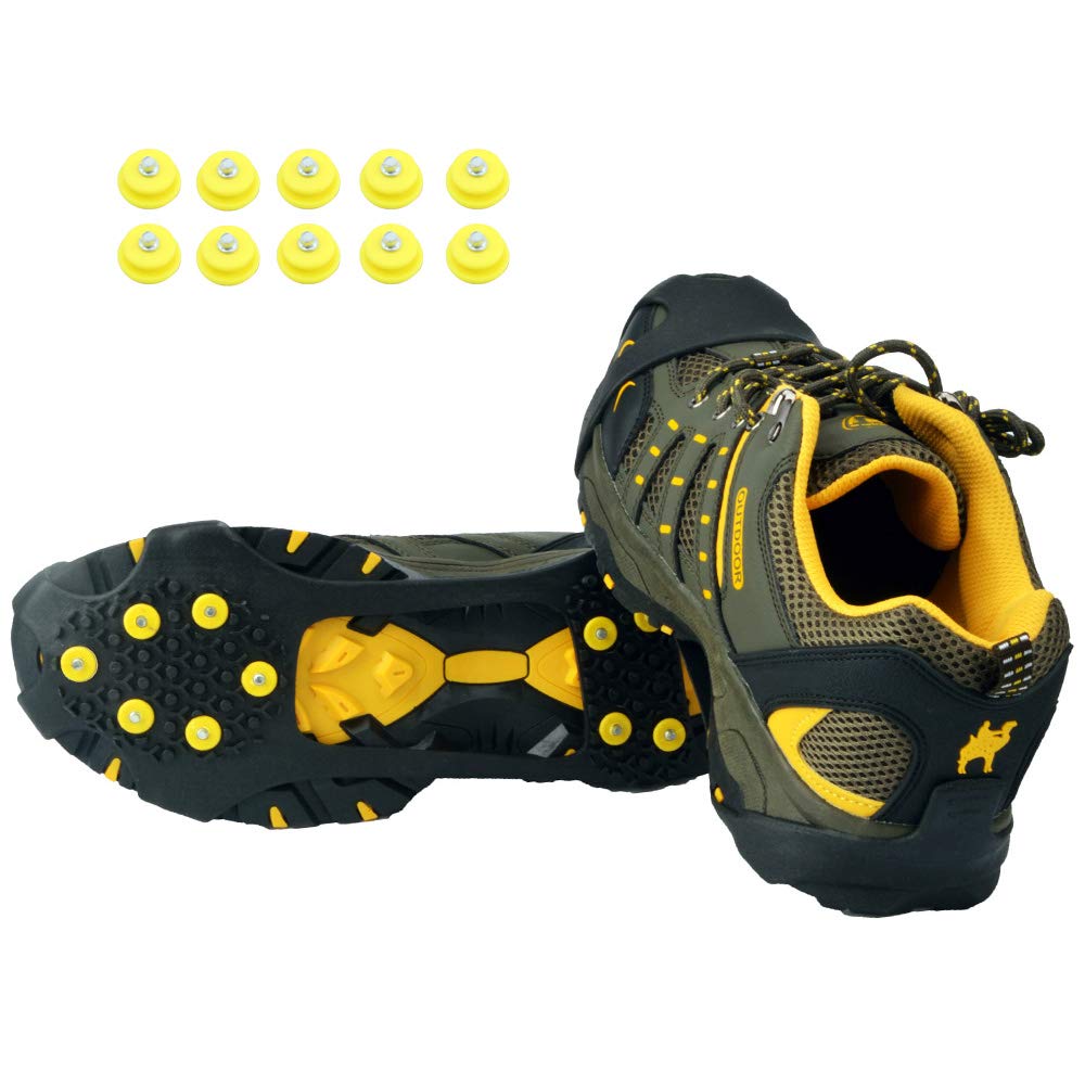 LONGLUOSI Ice Grips,Crampons Non-Slip Ice &amp; Snow Grips Cleat Over Shoe/Boot Traction Cleat Rubber Spikes Anti Slip 10 Steel Studs Slip-on Stretch Footwear for Hiking and Walking(L)