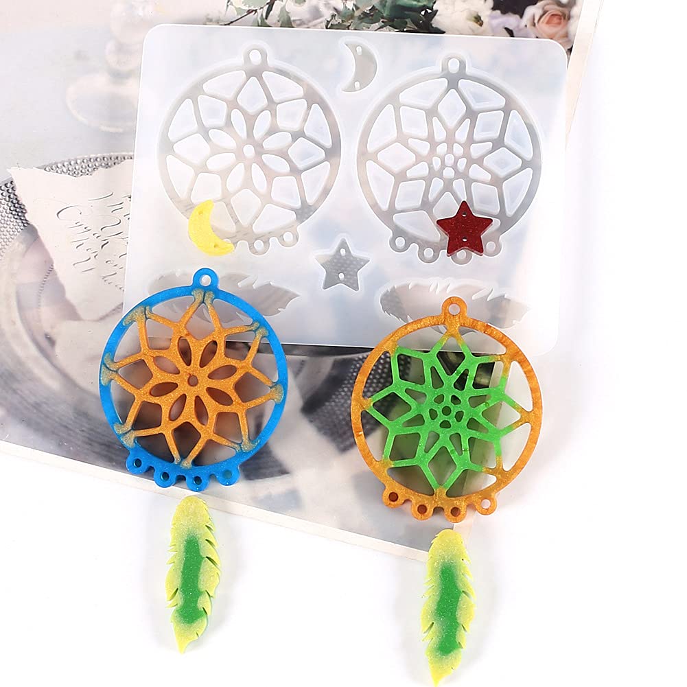Dream Catcher Resin Molds, DIY Crystal Keychain Pendant Resin Silicone Mold for Epoxy Resin Casting,Crystal Jewelry Accessories Crafts Making Mould for Home Decoration