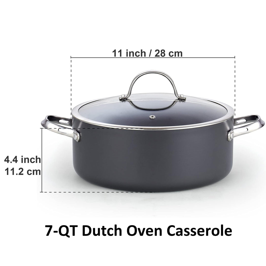 Stock Pot Dutch Oven Casserole with Glass Lid, 7-Quart Classic Hard Anodized Nonstick Stockpot, Black