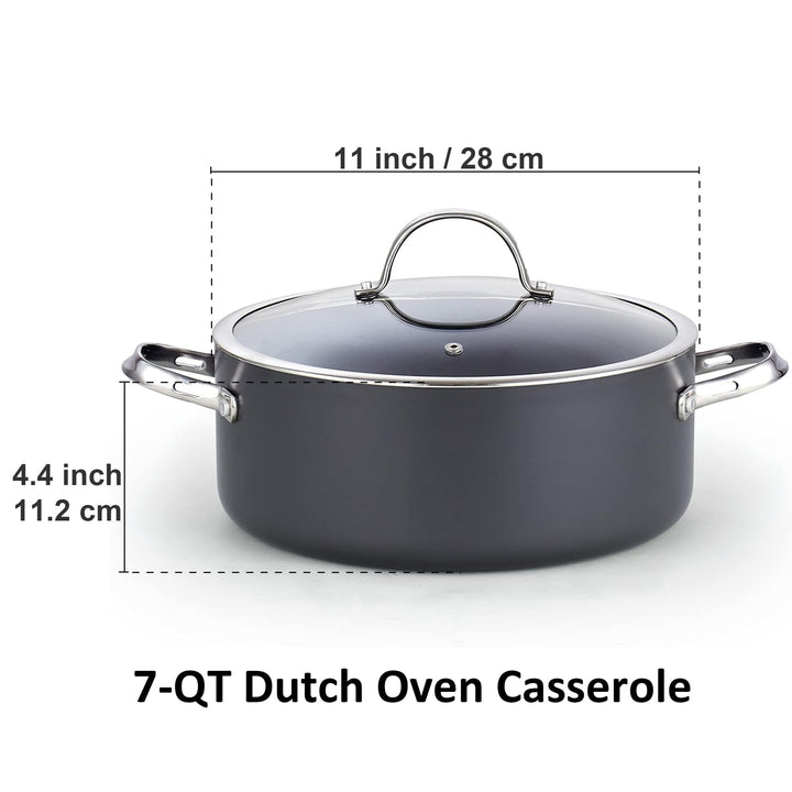 Stock Pot Dutch Oven Casserole with Glass Lid, 7-Quart Classic Hard Anodized Nonstick Stockpot, Black