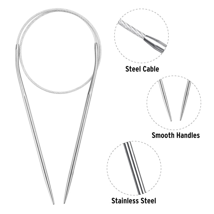 Stainless Steel Circular Knitting Needles 16 Inch, 11 Round Yarn Knitting Needles with Magic Loop, 11 Sizes 1.5-5mm Double Pointed Flexible Knitting Needles for Socks Weave Knitting Set for Beginner