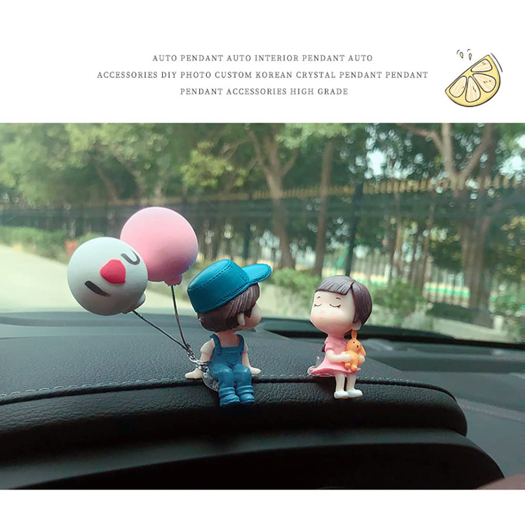 Cute Cartoon Couples Action Figure Figurines Balloon Ornament Car Decoration Auto Interior Dashboard Accessories for Girls Gifts (Blue,no balloons)