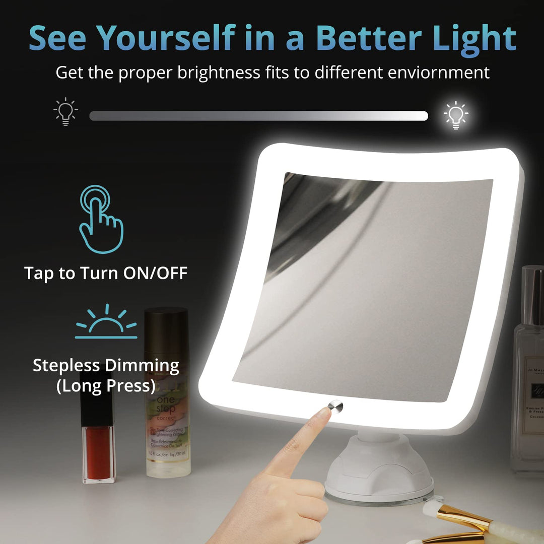 20X Lighted Magnifying Mirror with Light, Upgraded 2023 Version Lighted Makeup Mirror with Magnification, LED Magnified Mirror with Suction Cup for Bathroom, Portable Travel Mirror (Square)