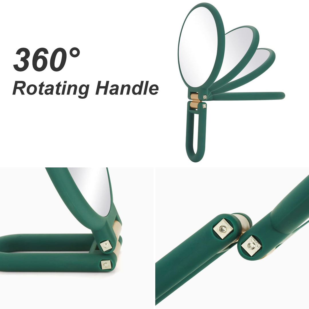 Handheld Mirror, 1x 15x Magnifying Makeup Mirror with Handle Double Side Hand Held Mirror with 1x15x Magnification &amp; Foldable Handle, Portable Travel Makeup Hand Mirror for Women (Army Green)