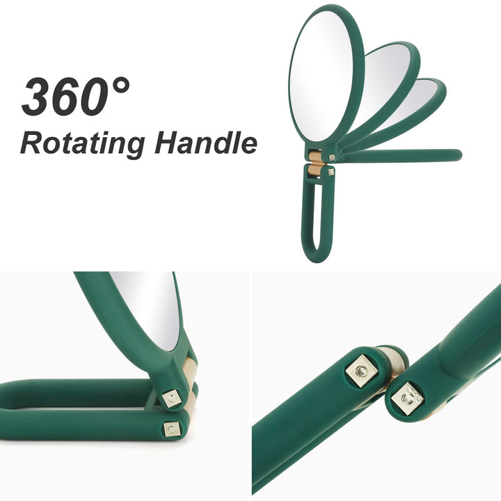 Handheld Mirror, 1x 15x Magnifying Makeup Mirror with Handle Double Side Hand Held Mirror with 1x15x Magnification &amp; Foldable Handle, Portable Travel Makeup Hand Mirror for Women (Army Green)