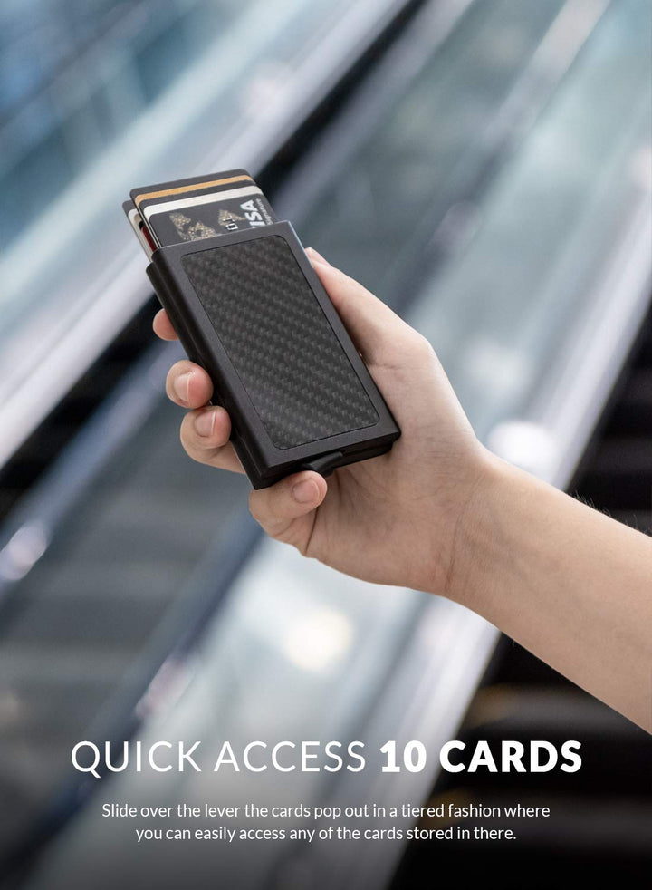 Pop Up Wallet, Slim Minimalist Credit Card Holder RFID Blocking Metal Card Case for Men or Women