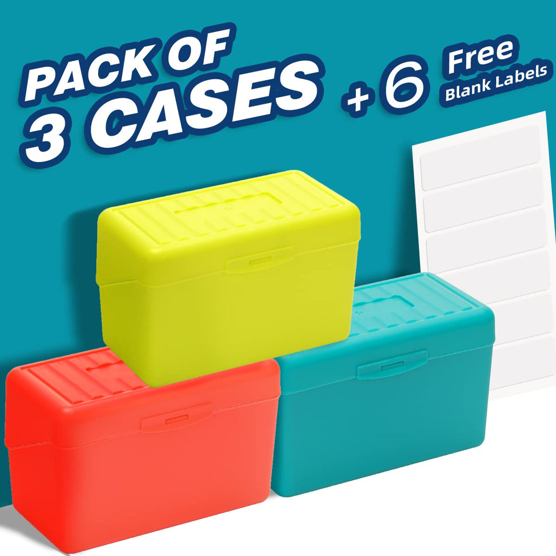 Index Card Holder 3x5, Index Card Box Organizer Case, 3x5 Flash Note Card Holder, 300 Card Capacity Box, 3 Packs (Red/Green/Yellow)