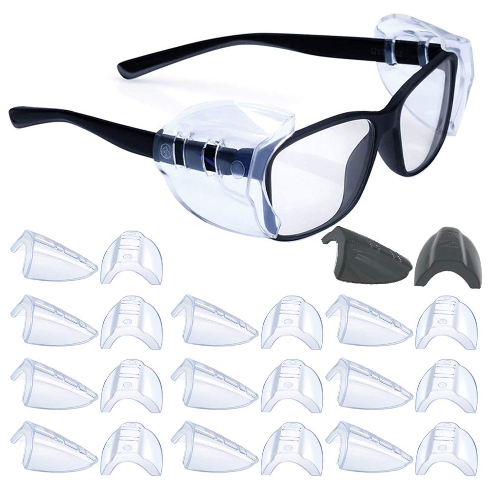 KMDJG 11 Pairs Safety Eye Glasses Side Shields,Slip On Clear Side Shields for Safety Glasses Fits Small to Medium Eyeglasses Frames(10 Pair Clear and 1 Pair Transparent Black)