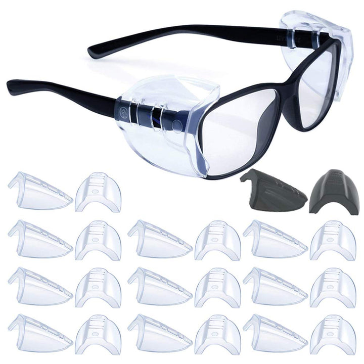 KMDJG 11 Pairs Safety Eye Glasses Side Shields,Slip On Clear Side Shields for Safety Glasses Fits Small to Medium Eyeglasses Frames(10 Pair Clear and 1 Pair Transparent Black)