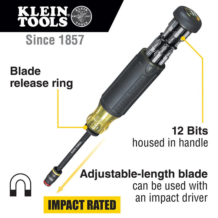 32304 Screwdriver, 14-in-1 Adjustable Screwdriver with Flip Socket, HVAC Nut Drivers and Bits, Impact Rated