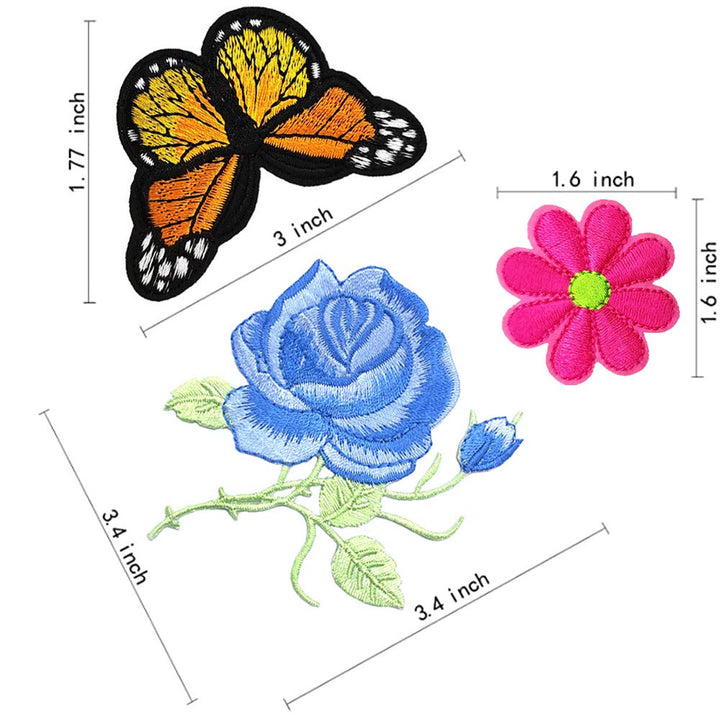 Butterfly Patches Flower Embroidery Patch Sunflower Iron On Patches Rose Applique Patches Sew On Badges Logo Repair Decorative Patches for Clothes Jeans Clothing Jackets Bags Shoes Hats (16 Pcs)