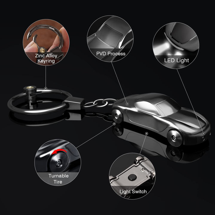 Creative Key Chain Car Keychain Flashlight with 2 Modes LED Lights 2 in 1 Accessories Ring for Office Backpack Purse Charm,Great Gift for Men or Women