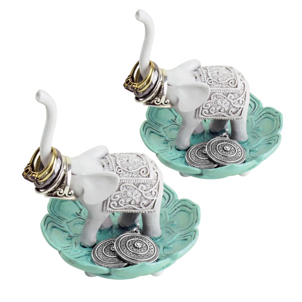 Evelots Set of 2 Elegant Good Luck Elephant Jewelry Rin