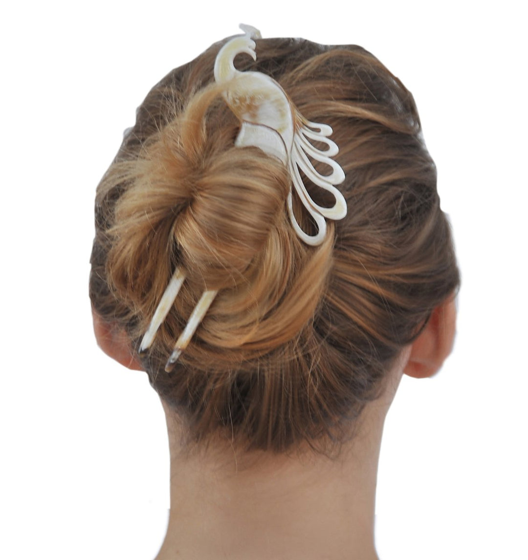 Light Shade Peacock Buffalo Horn Hair Fork, Hair Pin, Hair Pick Accessory Toy Handmade 6.3
