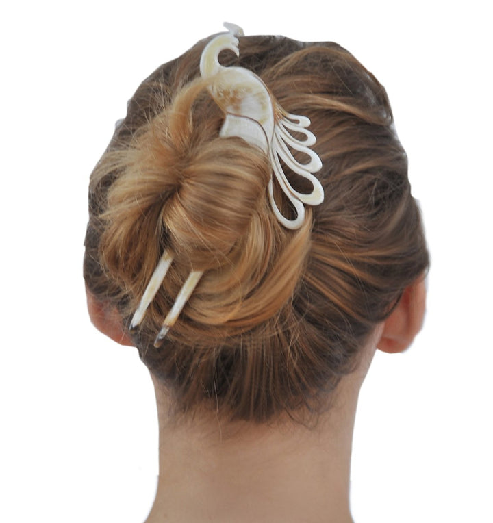 Light Shade Peacock Buffalo Horn Hair Fork, Hair Pin, Hair Pick Accessory Toy Handmade 6.3