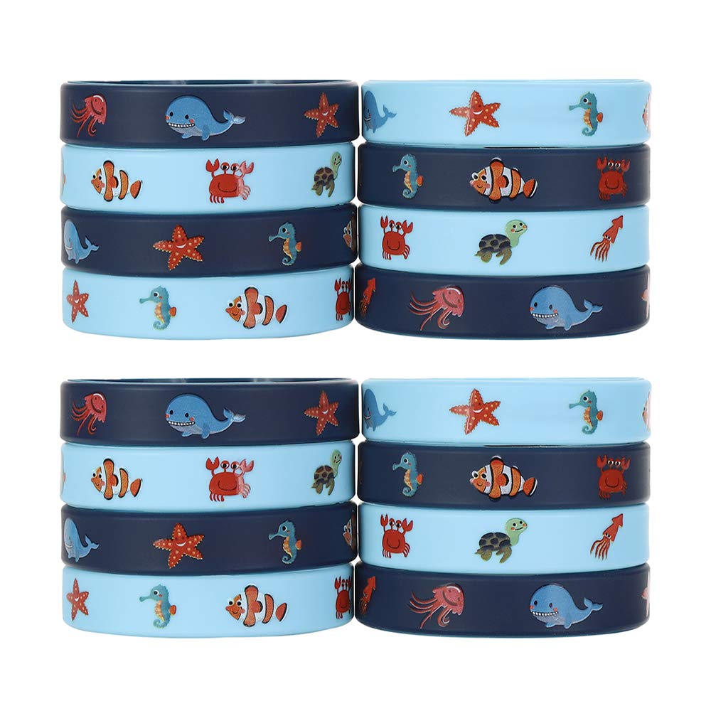 24 Pack Under the Sea Silicone Wristbands Bracelets, Ocean Life Animal Birthday Decoration Party Favors for Kids