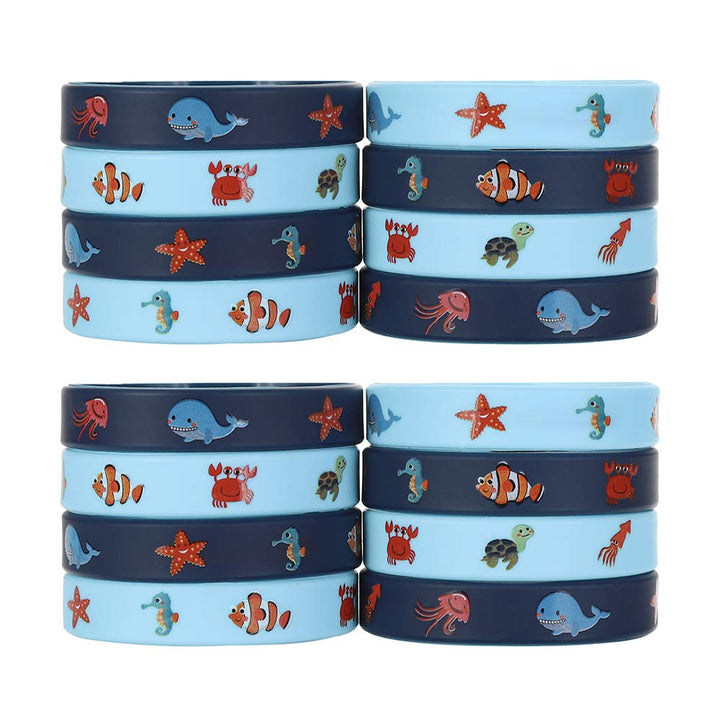 24 Pack Under the Sea Silicone Wristbands Bracelets, Ocean Life Animal Birthday Decoration Party Favors for Kids