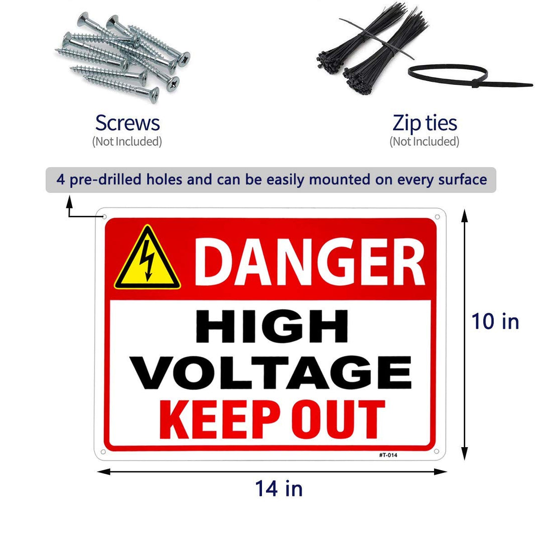Danger High Voltage Sign Keep Out Sign 10x14 Aluminum Durable/Weatherproof Up to 7 Years Outdoor (4 Pack)