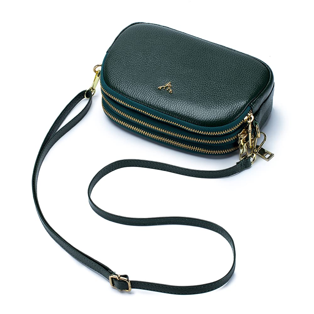 Triple Zip Small Crossbody Bags Genuine Leather Shoulde