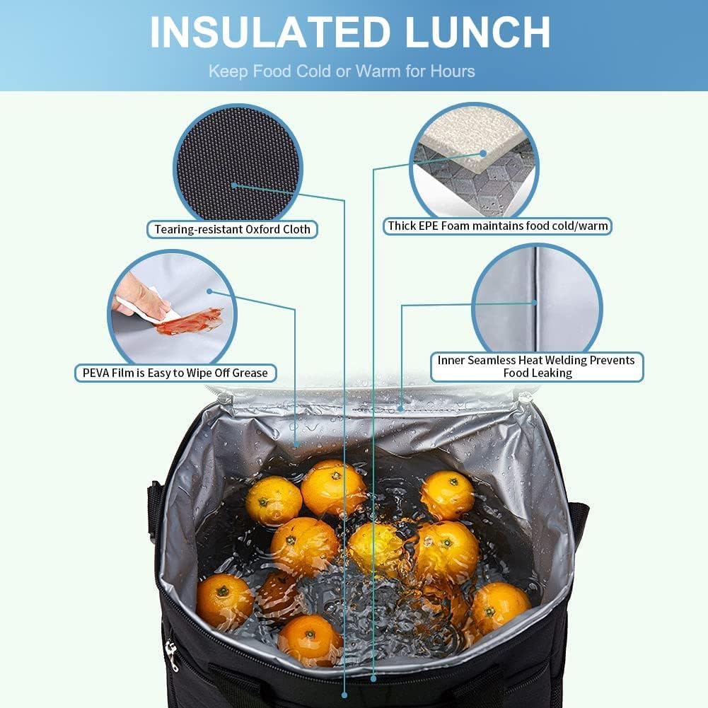 Iknoe Large Cooler Bag Collapsible 24 Can Insulated Bags Leakproof Lunch Cooler Tote with Multi-Pockets for Adult Insulated Thermal Bag for Beach, Picnic, Office Work (New Black)