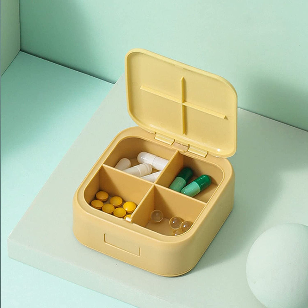 Small Pill Case, Cute Pill Box - Acedada Travel Daily Pill Organizer, Portable Pretty Pill Container for Purse Pocket, Compact Medicine Holder for Vitamins, Fish Oils, Supplements, Yellow