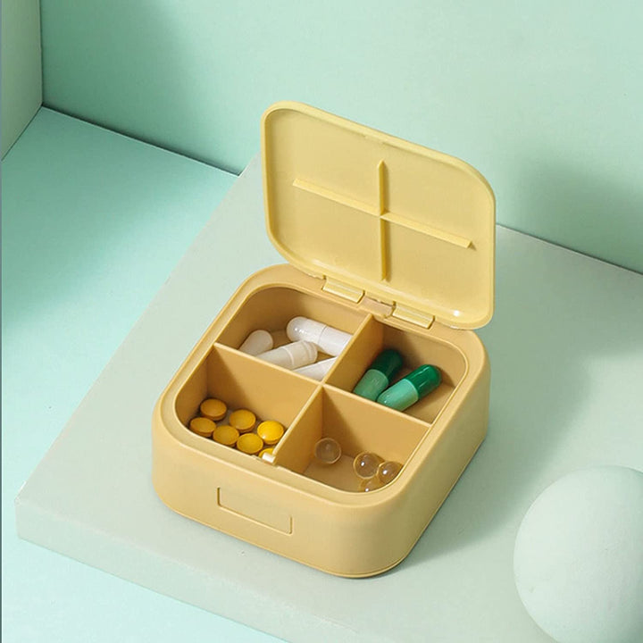 Small Pill Case, Cute Pill Box - Acedada Travel Daily Pill Organizer, Portable Pretty Pill Container for Purse Pocket, Compact Medicine Holder for Vitamins, Fish Oils, Supplements, Yellow