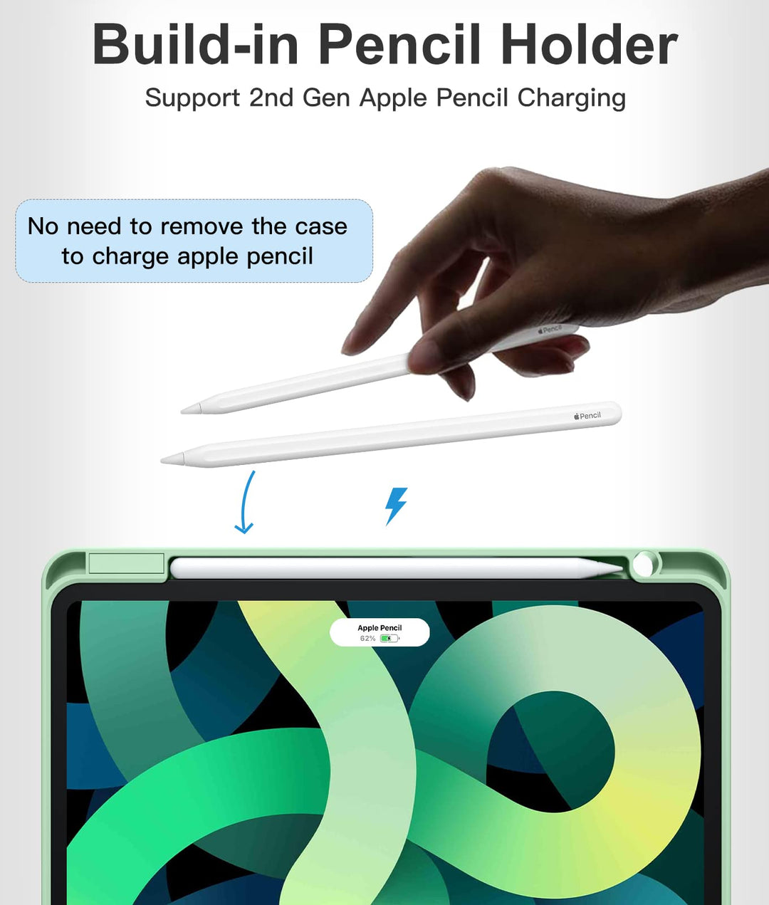 Trifold Stand Case for iPad Air 5th/4th Generation 2022/2020, 10.9 Inch, with Pencil Holder and Wireless Charging - Matcha Green