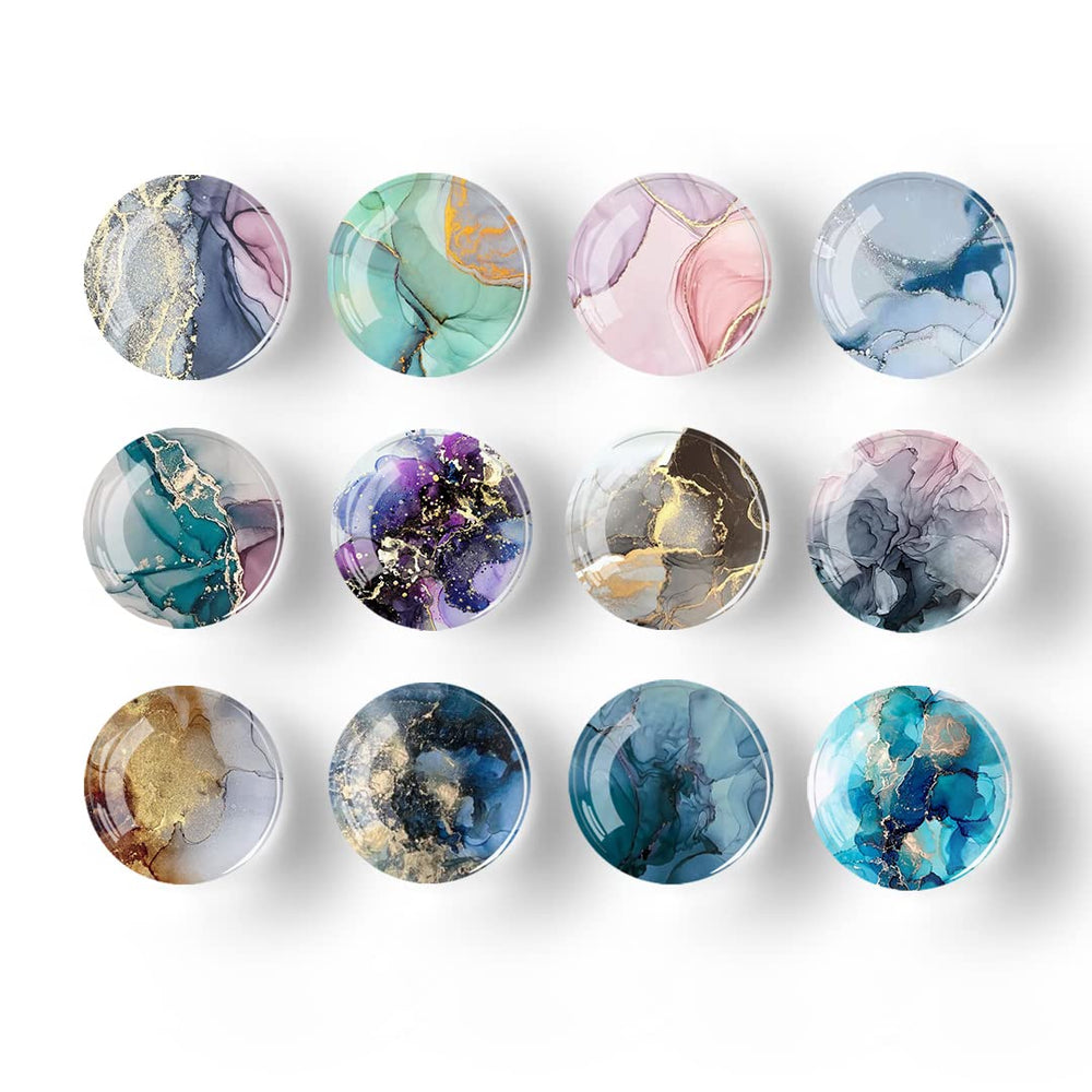 12Pcs Glass Strong Magnetic Refrigerator Magnet Fridge Sticker,Marble Crystal Fridge Magnets Decoration for Crafts,Fridge Magnets for Kitchen, Office Whiteboard, Cabinet and Dishwasher